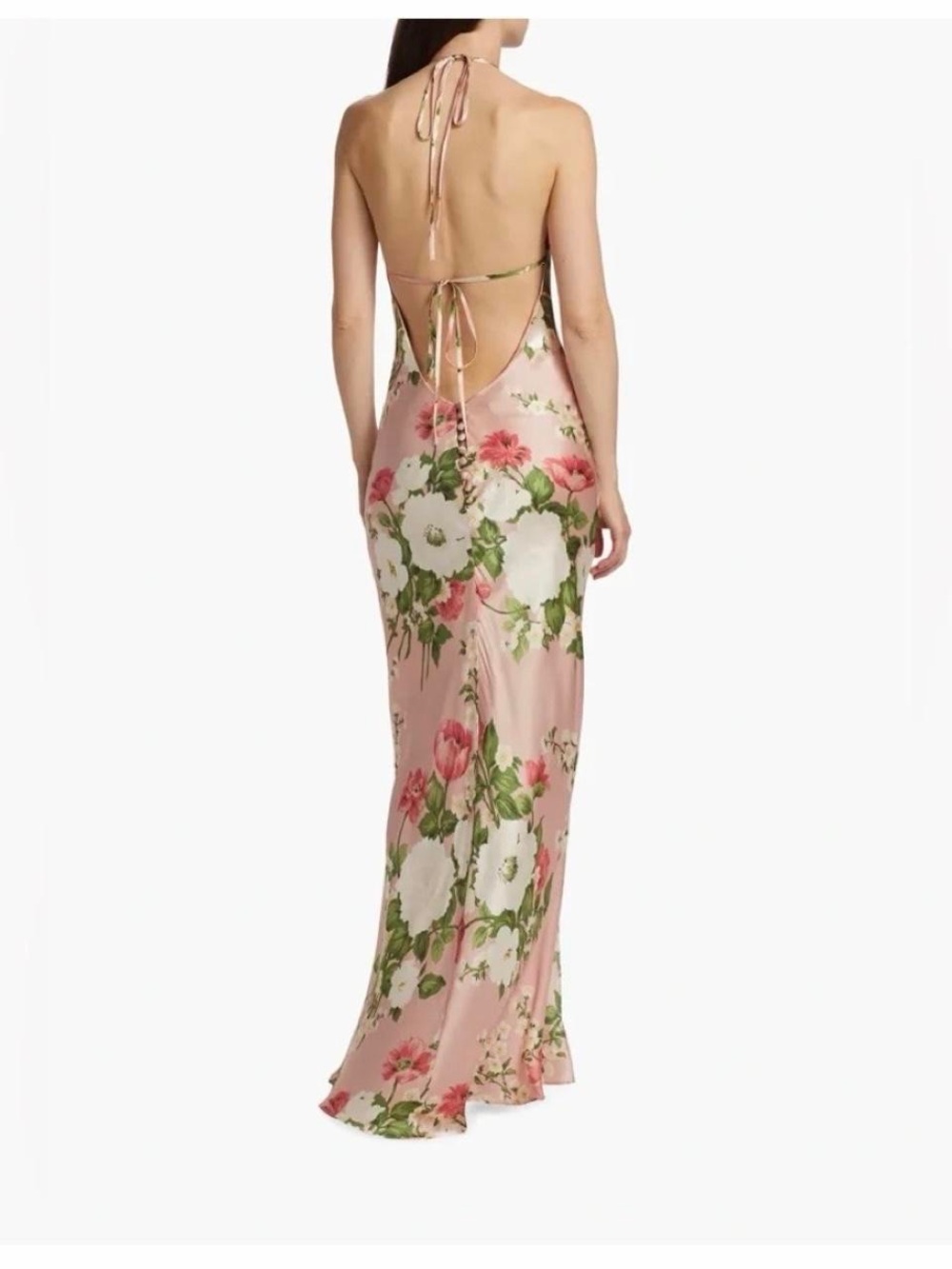 Reformation Jeany Floral Pink Backless Halter Maxi Dress